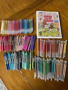 Huge 100+ Languo Gel & Glitter Shimmery Pen Set Multi-Color + Bobbie Goods Book